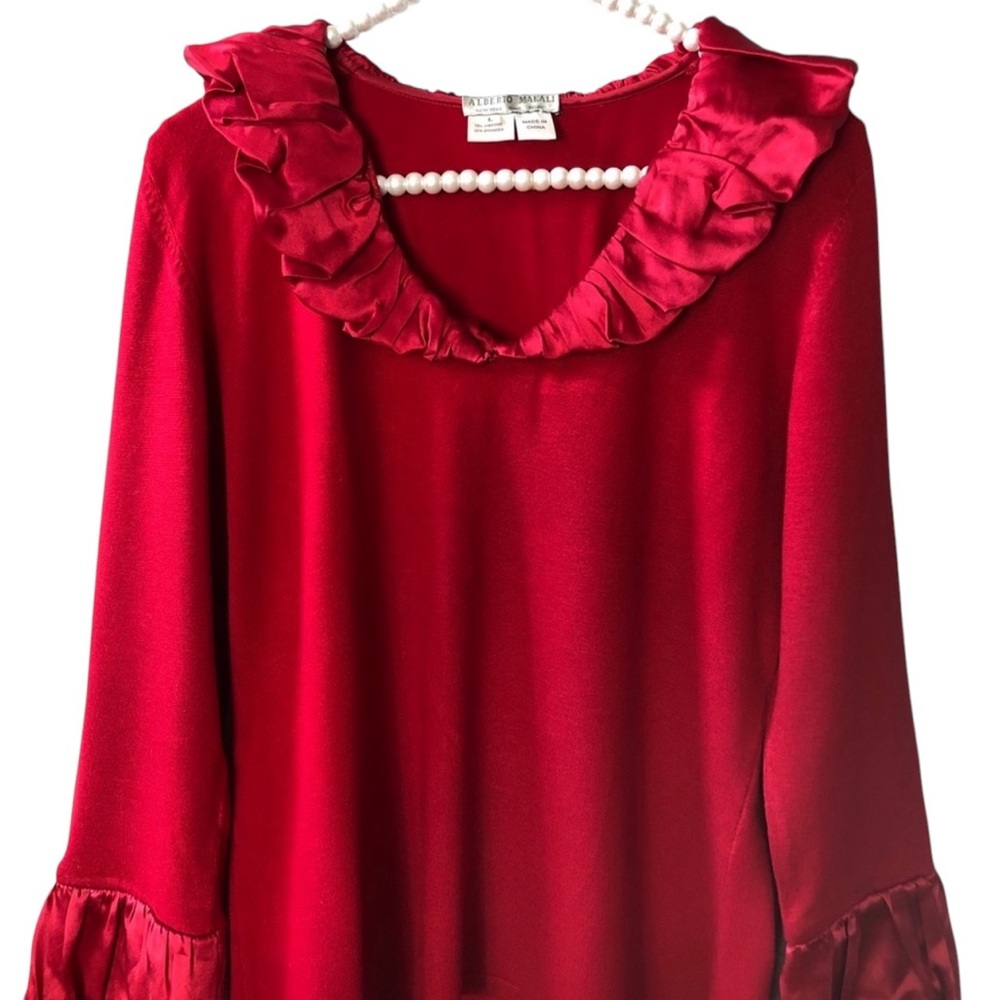 ALBERTO MAKALI | Red Ruffled Long Sleeve Blouse - Picture 3 of 4